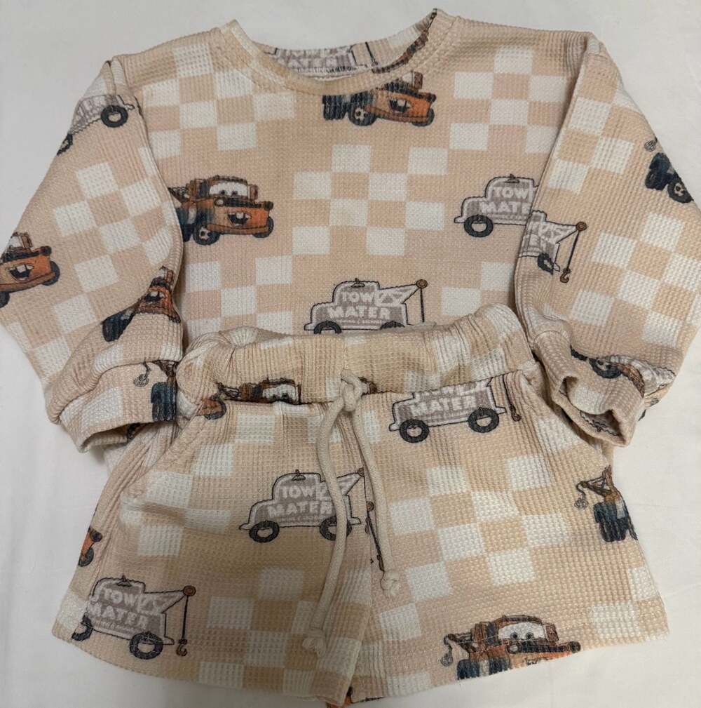 6-12 m Magical little babes Tow Mater Waffle Long Sleeve Shirt and Shorts Set